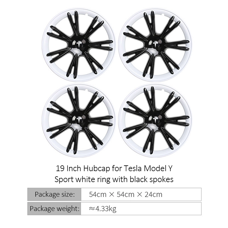 19 Inch Automobile Hubcap for Tesla Model Y Sport White Ring with Black Spokes Performance Replacement Wheel Cap Full Cover Evs Accessories