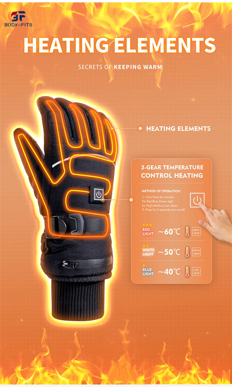 Winter Waterproof Ski Motorcycle Battery Rechargeable Women USB Electric Heated Gloves