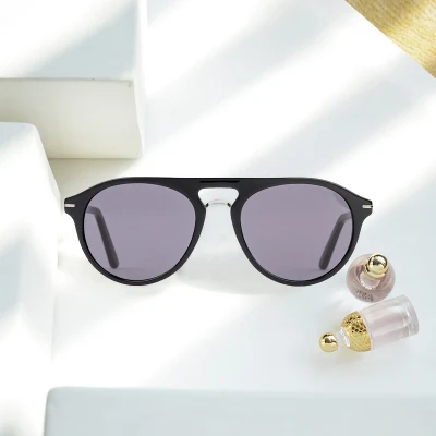 Neue handgefertigte Sonnenbrille aus hochwertigem Acetat in schwarzer, runder Form im italienischen Design